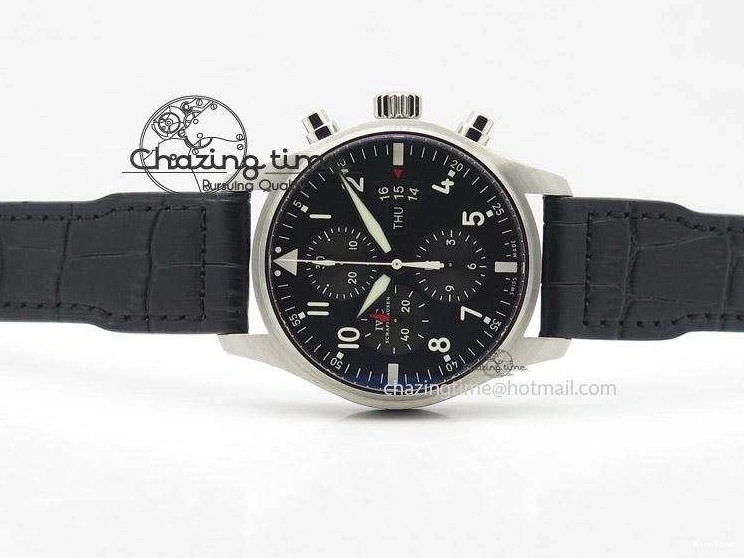 MIROTIME 0215 Soft Pilot Chrono 3777 43mm ZF 1:1 Best Edition Black Dial On Black Leather Strap A 7360